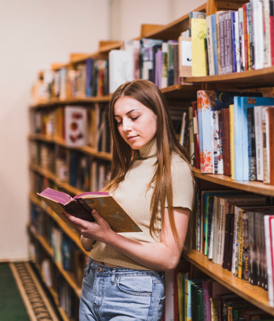 Reader browsing the library
